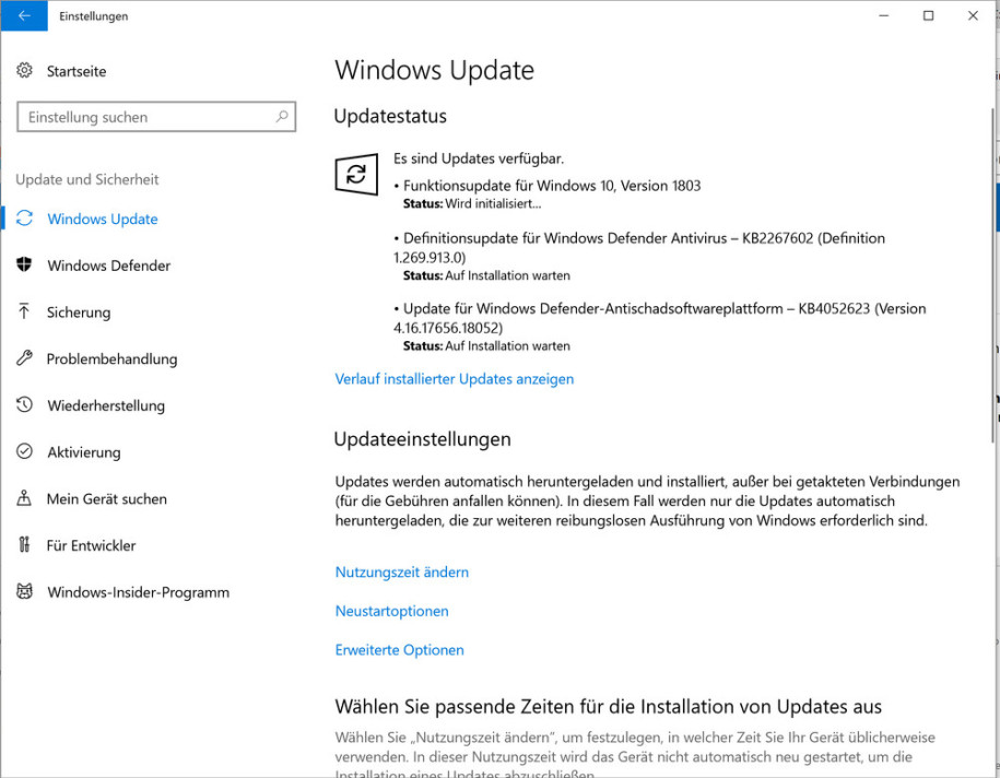 windows 10 update auf installation warten